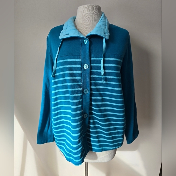 NWOT Blair Blue Striped Button Up Sweater Women's Size PM. - Picture 1 of 6
